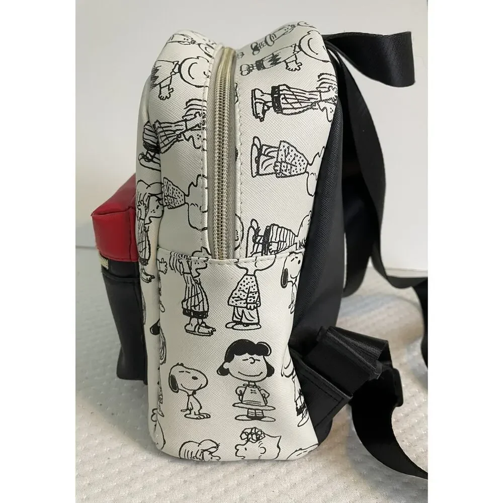 Peanuts Snoopy Bioworld Mini Backpack White Black All Over Print Red Pocket